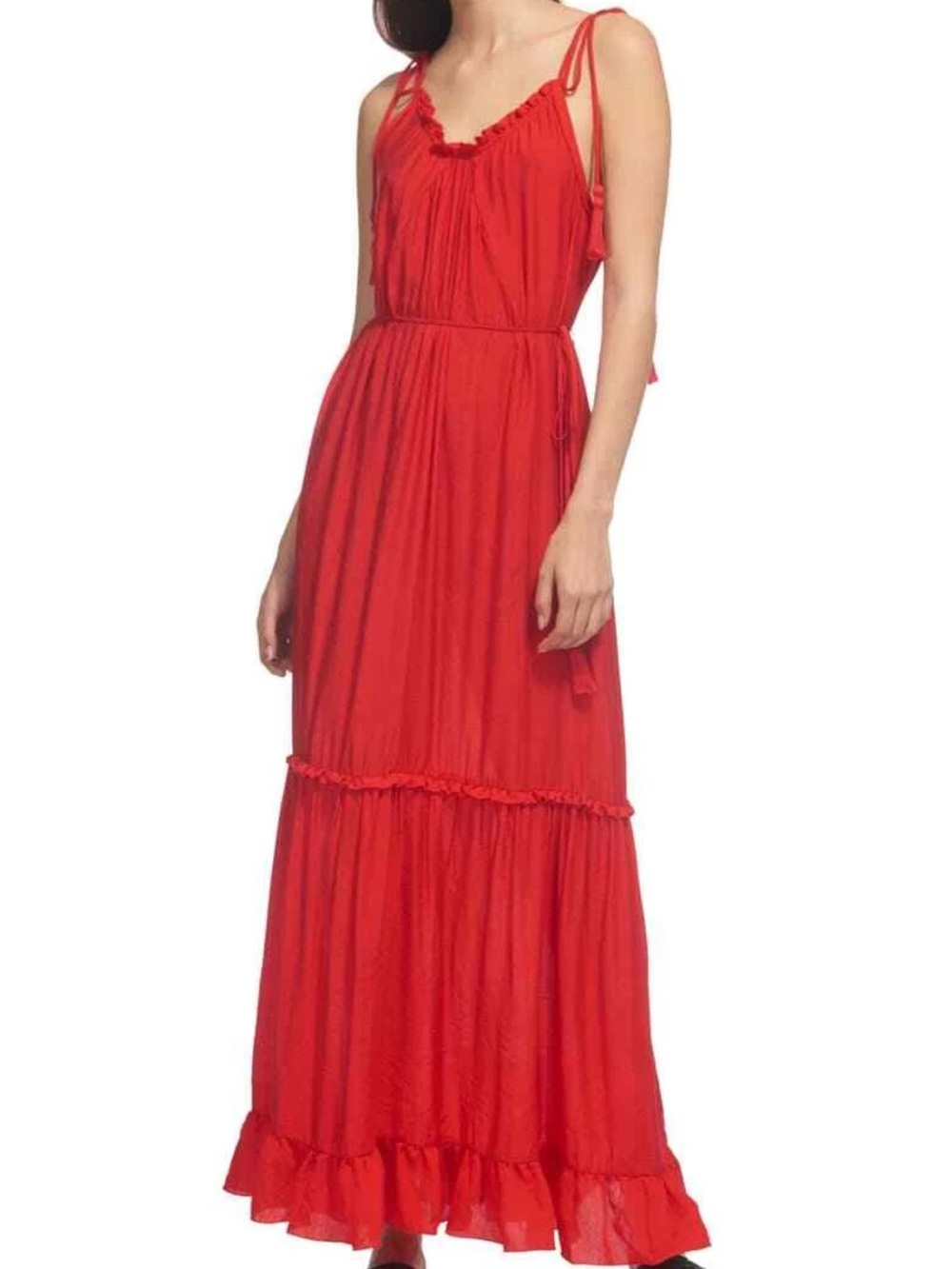 Whistles Red Tie-Strap Tiered Maxi Dress